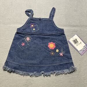 Vintage 90s Deadstock Overalls Skort Toddler 3m 6m Floral Flowers Raw Hem Pooh